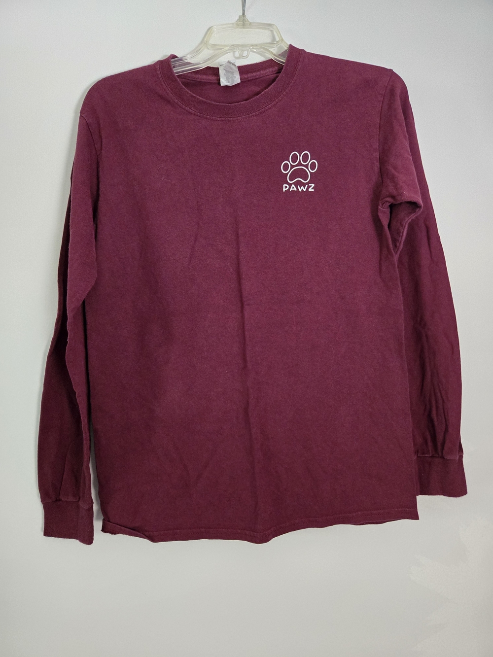 PAWZ Burgundy Long Sleeve Shirt Leopard Print Paw Back Graphic Size S